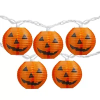 10-Count Orange Jack-O-Lantern Paper Lantern Halloween Lights  8.5ft White Wire