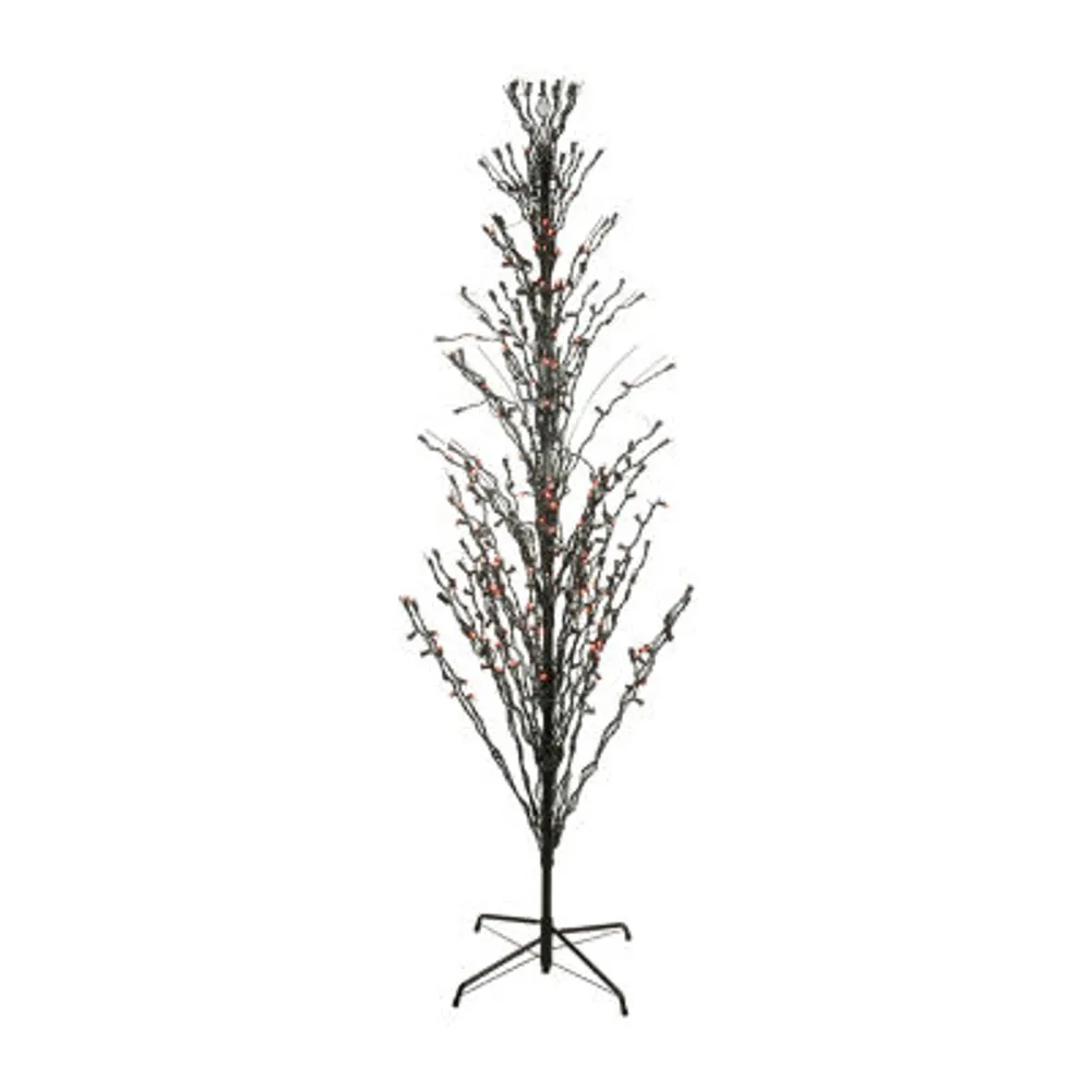 9' Pre-Lit Black Cascade Outdoor Halloween Twig Tree  Orange Lights