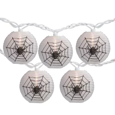 10-Count Black Spider in Web Paper Lantern Halloween Lights  8.5ft White Wire