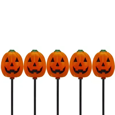 Set of 5 Jack-O-Lantern Shaped Halloween Pathway Markers - 3.75ft Black Wire