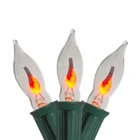 Set of 10 Flickering Amber Flame C7 Halloween Lights - 9' Green Wire