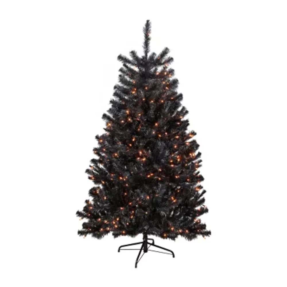 6ft Pre-Lit Black Noble Spruce Artificial Halloween Tree  Orange Lights