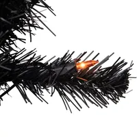 6ft Pre-Lit Black Noble Spruce Artificial Halloween Tree  Orange Lights