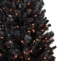 6ft Pre-Lit Black Noble Spruce Artificial Halloween Tree  Orange Lights