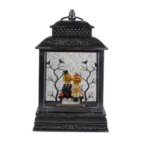 11.5''Lighted Black Halloween Snow Globe Lantern with Pumpkin Couple