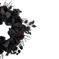 Burgundy and Black Roses with Spiders Halloween Wreath  24-Inch  Unlit