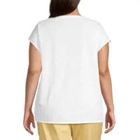 St. John's Bay Plus Womens Henley Neck Short Sleeve Shirt