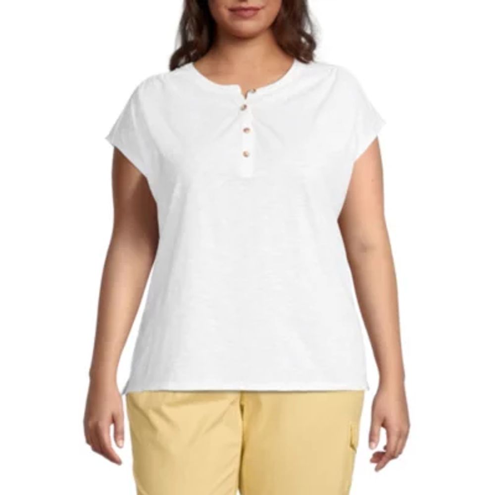 St. John's Bay Plus Womens Henley Neck Short Sleeve Shirt