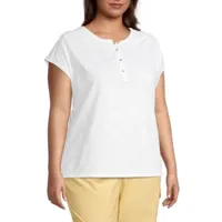 St. John's Bay Plus Womens Henley Neck Short Sleeve Shirt