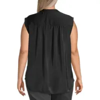 Worthington Plus Womens Y Neck Sleeveless Tunic Top