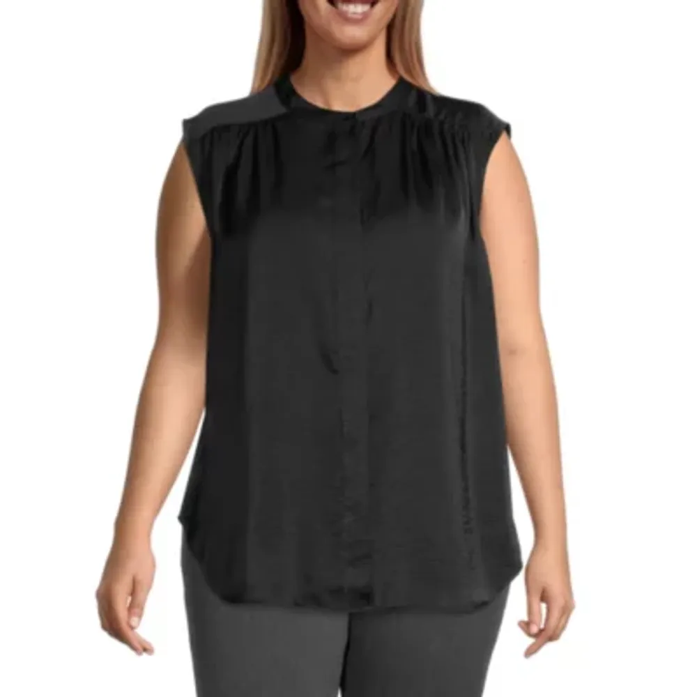 Worthington Plus Womens Y Neck Sleeveless Tunic Top