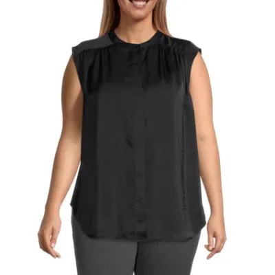 Worthington Plus Womens Y Neck Sleeveless Tunic Top