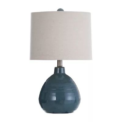 Stylecraft 20" Teal Ceramic With Natural Linen Hardback Shade Table Lamp