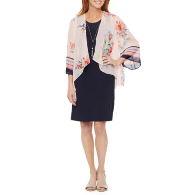 Studio 1 Floral Faux-Jacket Dress with Removable Necklace