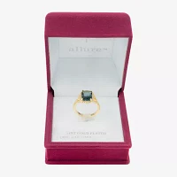 Sparkle Allure Womens Blue Crystal 14K Gold Over Brass Rectangular Halo Cocktail Ring