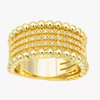 Sparkle Allure Textured Faux Stack Cubic Zirconia 14K Gold Over Brass Band