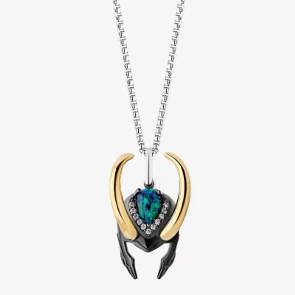 Marvel Fine Jewelry Womens Diamond Accent Lab Created Green Opal 14K Gold Over Silver Sterling Pendant Necklaces