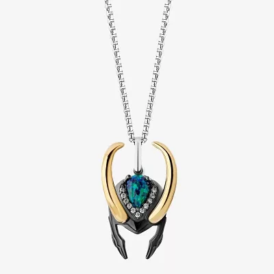 Marvel Fine Jewelry Womens Diamond Accent Lab Created Green Opal 14K Gold Over Silver Sterling Pendant Necklaces