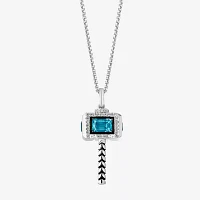 Marvel Fine Jewelry "Mjolnir" Hammer Womens 1/8 CT. T.W. Genuine Blue Topaz Sterling Silver Avengers Thor Pendant Necklace