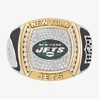 True Fans Fine Jewelry New York Jets Mens 1/2 CT. Natural White Diamond 10K Two Tone Gold Fashion Ring