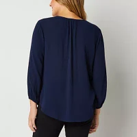 Liz Claiborne Womens V Neck 3/4 Sleeve Blouse