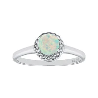 Faceted Lab-Created Opal & White Topaz Sterling Silver Ring