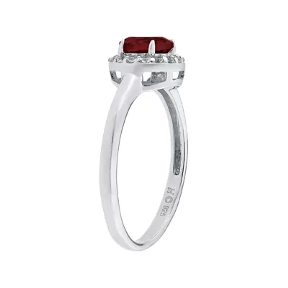 Faceted Genuine Garnet & White Topaz Sterling Silver Ring