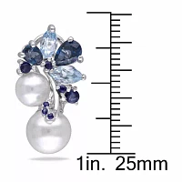 Cultured Freshwater Pearl, Genuine London and Sky Blue Topaz Earrings
