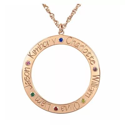 Personalized Birthstone Family Name Circle Pendant Necklace