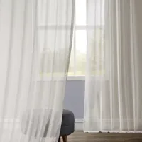 Exclusive Fabrics & Furnishing Faux Linen Rod Pocket Sheer Single Curtain Panels