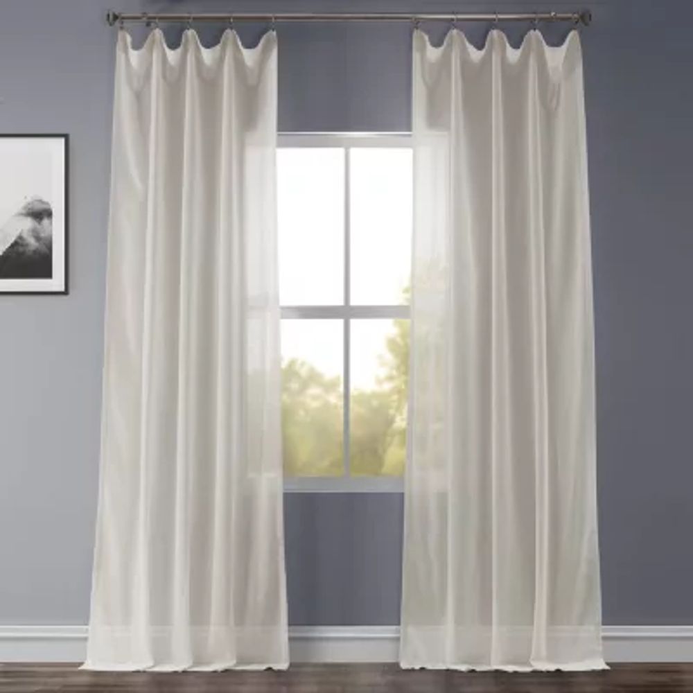 Exclusive Fabrics & Furnishing Faux Linen Rod Pocket Sheer Single Curtain Panels