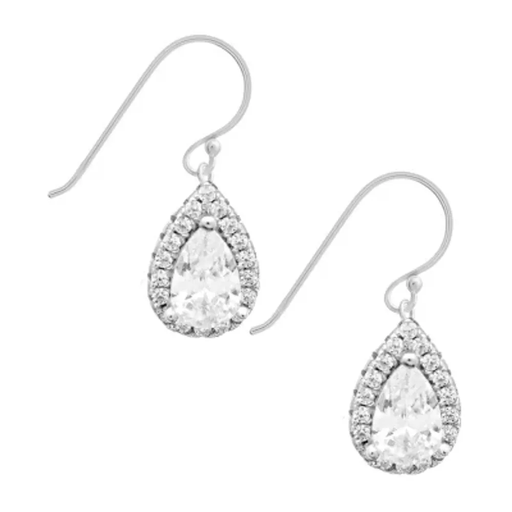 Silver Treasures Sterling Silver Cubic Zirconia Drop Earrings