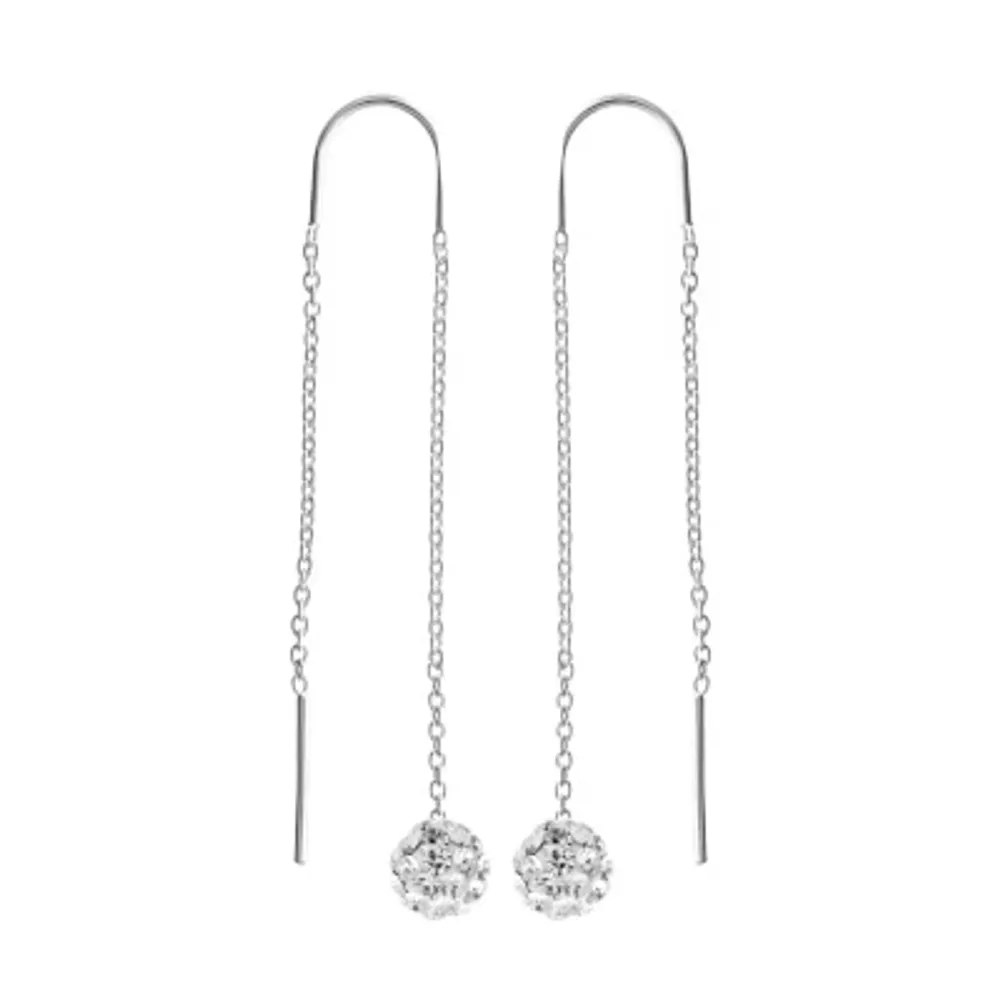 Silver Treasures Crystal Sterling Silver Drop Earrings