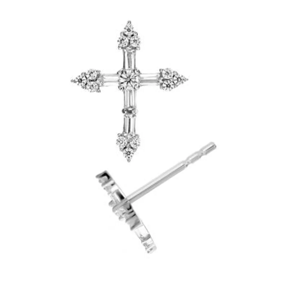 Silver Treasures Cubic Zirconia Sterling Silver 12mm Cross Stud Earrings