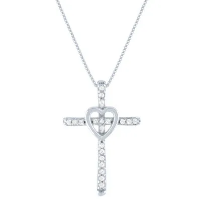 Womens Diamond Accent Natural White Diamond 10K White Gold Cross Pendant Necklaces