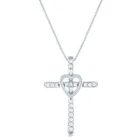 Womens Diamond Accent Natural White Diamond 10K Gold Cross Pendant Necklace