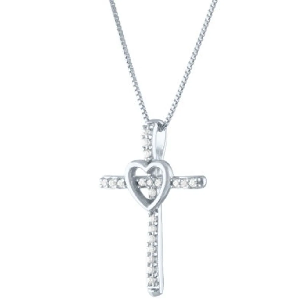 Diamond Cross Necklace 1/2 ct tw Round-Cut 10K White Gold 18