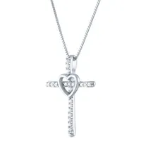 Womens Diamond Accent Natural White Diamond 10K Gold Cross Pendant Necklace