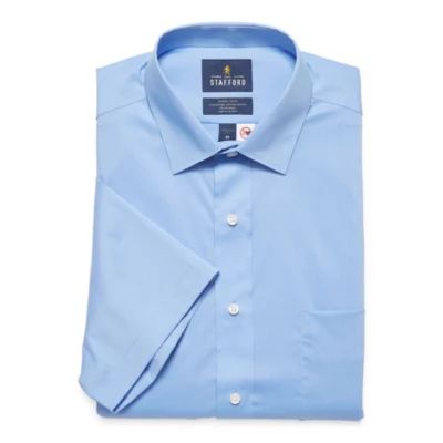 Stafford Magna Ready® Mens Regular Fit Easy-on + Easy-off Sensory Friendly Adaptive Stretch Fabric Wrinkle Free Short Sleeve Dress Shirt