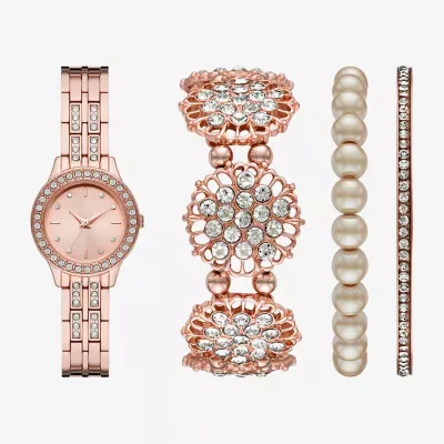 Mixit Ladies Sets Womens Crystal Accent Rose Goldtone 4-pc. Watch Boxed Set Fmdjset309