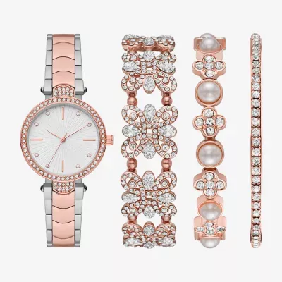Ladies Sets Womens Crystal Accent Two Tone 4-pc. Watch Boxed Set Fmdjset311