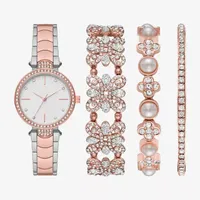 Ladies Sets Womens Crystal Accent Two Tone 4-pc. Watch Boxed Set Fmdjset311