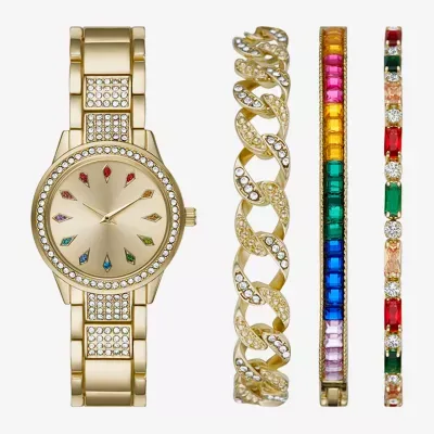 Ladies Sets Womens Crystal Accent Gold Tone 4-pc. Watch Boxed Set Fmdjset312
