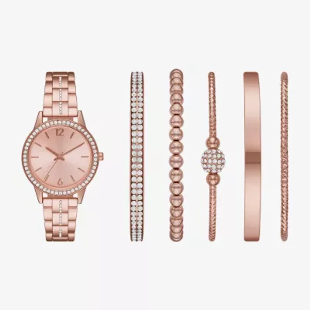 Ladies Sets Womens Crystal Accent Rose Goldtone 6-pc. Watch Boxed Set Fmdjset315