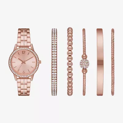 Ladies Sets Womens Crystal Accent Rose Goldtone 6-pc. Watch Boxed Set Fmdjset315