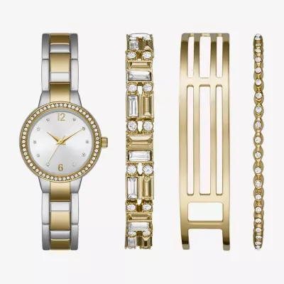 Ladies Sets Unisex Adult Crystal Accent Two Tone 4-pc. Watch Boxed Set Fmdjset316
