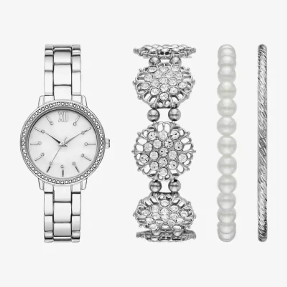 Ladies Sets Womens Crystal Accent Silver Tone 4-pc. Watch Boxed Set Fmdjset317