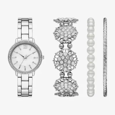 Ladies Sets Womens Crystal Accent Silver Tone 4-pc. Watch Boxed Set Fmdjset317