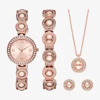 Ladies Sets Womens Crystal Accent Rose Goldtone 5-pc. Watch Boxed Set Fmdjset319