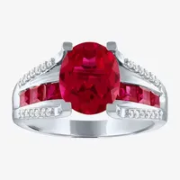 Womens Lab Created Red Ruby Sterling Silver Halo Cocktail Ring